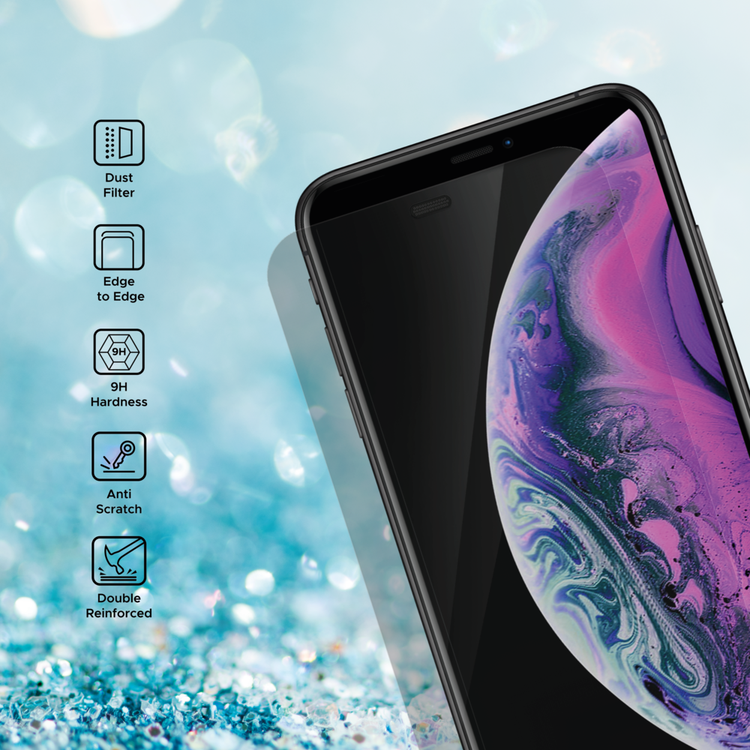 واقي شاشة ليبرتي جارد كامل الحواف المستديرة لهاتف iPhone 11 Pro Max مع فلتر للغبار، مضاد لبصمات الأصابع، معزز بشكل مزدوج - شفاف
