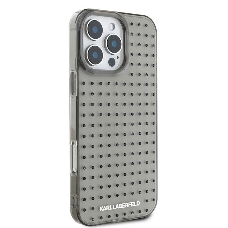 Karl Lagerfeld IML Transparent Hard Case with Allover Studs for iPhone 16 Pro Max, Printed Logo Design - Clear Black 