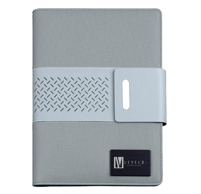 Levelo Techbook Notebook Leather Cover with 8000mAh Built-in Power Bank, Ballpoint Pen, 80pcs Paper Sheets, Loose-Leaf Binder - Gray