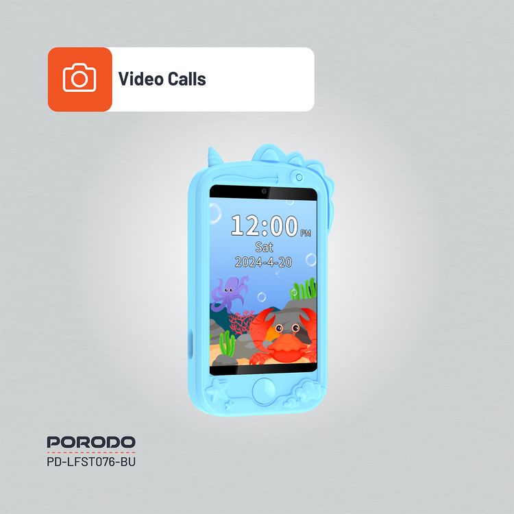 Porodo Kids 4G Smart Phone, 700mAh Battery Capacity, 24 Hours Normal Usage, 48 Hours Standby Time, SOS Calling, 2.8" Screen Size - Blue