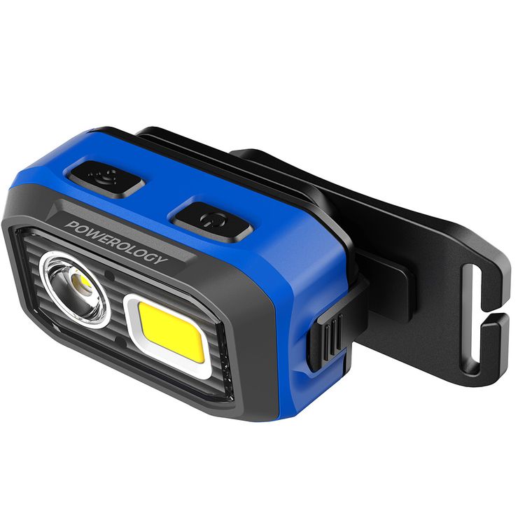 Powerology Bright Vision Rechargeable LED Headlamp with IP54 Water Resistance Level, 60° Rotating Angle, Up to 10 Hours Working Time, 1000mAh Rechargeable or 3x AAA Batteries, 500 Lumens Brightness, Aluminum Alloy & ABS Materials, Motion Sensor, Headmount, Dual Light Modes - Black