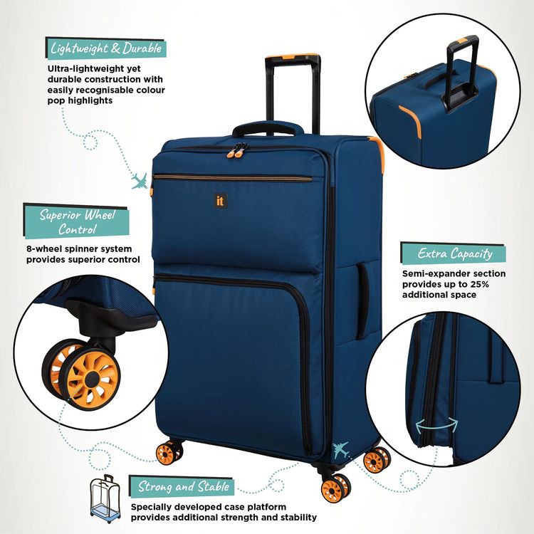 it Luggage Compartment Cabin Trolley, Lightweight Shell, Expandable Base, Spinner Wheels, TSA Lock - Dress Blues