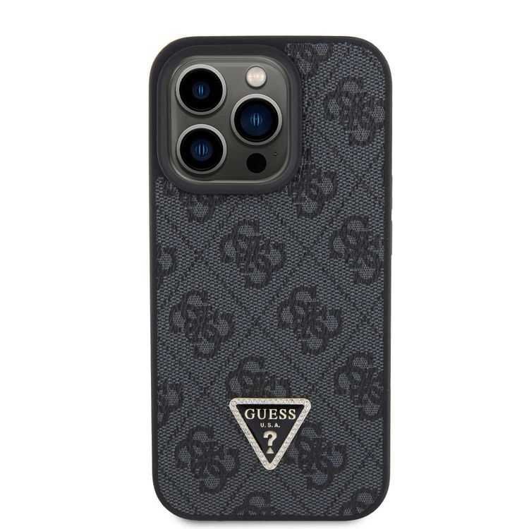 Guess PU Leather Case with 4G Triangle Strass & Triangle Logo - Black - iPhone 15 Pro Max
