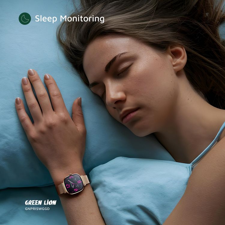 Green Lion Princess Smart Watch, Extra Strap Included, Find Watch, Blood Pressure,  Sleep Monitoring,  Music Control, Call & Social Notifications - Glossy Gold