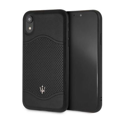 Maserati Granlusso Genuine Leather Hard Case for iPhone Xr - Black