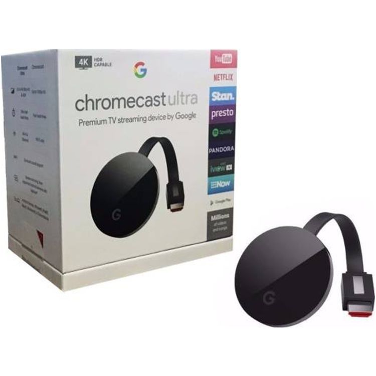 Google Chromecast Ultra with Wi-Fi, Ethernet & HDMI 2.0 Connectivity, 4K Resolution, Media Streaming, Built-in Power Supply - Black