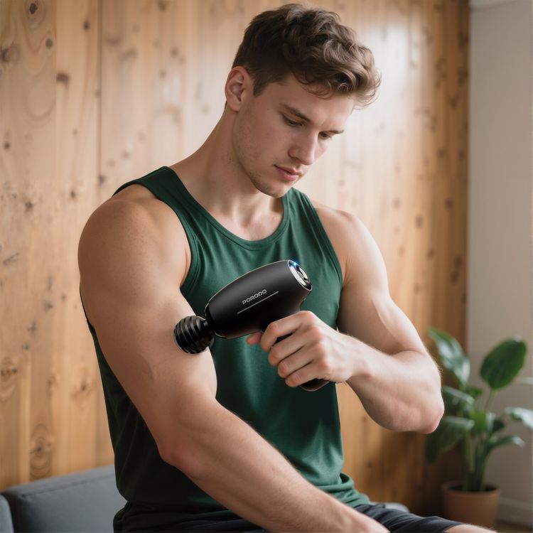 Porodo Lifestyle Cordless Mini Massage Gun with 4 Interchangeable Heads, 5 Speed Levels, Type-C Charging Interface, 3.5 Hours Recharge Time, 3 Hours Working Time, 1300mAh Battery Capacity, Safety Auto Shut-Off - Black