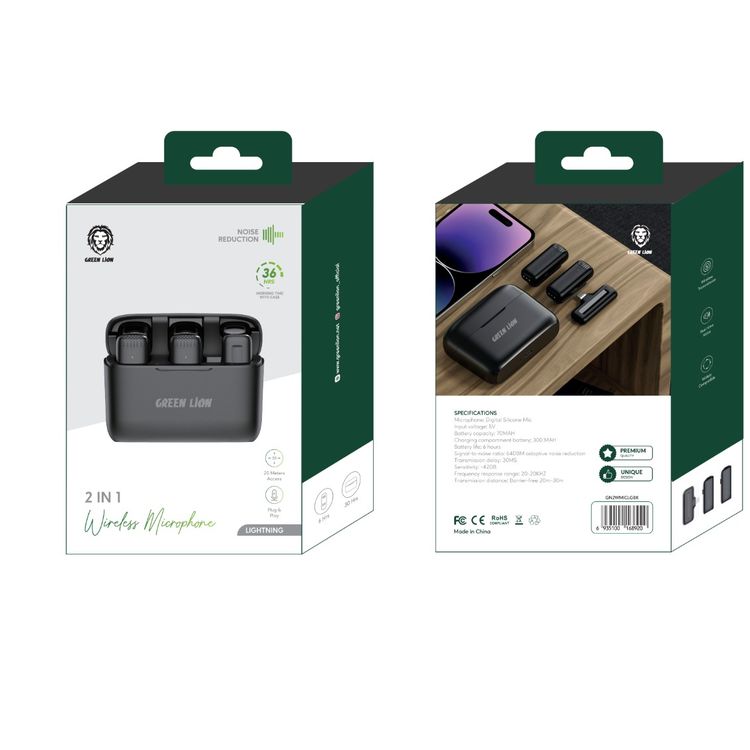 Green Lion 2 in 1 Wireless Microphone with Lightning Connector - Black