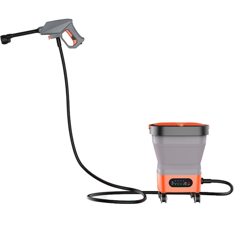 Porodo Aquaspray Multifunctional Pressure Washer with Foam Dispenser, 3m Water Pipe Length, 260W Rated Power, 15L Water Reservoir Capacity, 3000mAh Battery, Easy Transport Wheels, Foldable & Portable Design - Orange