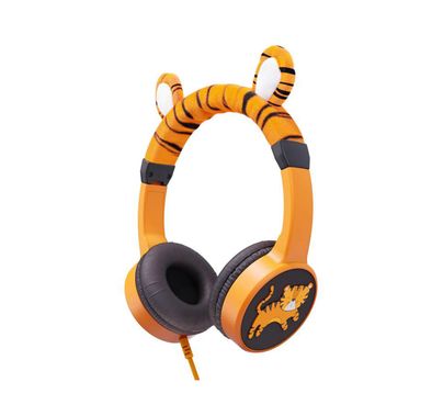 Planet Buddies Kids Wired Headphones with 85 dB Volume Limited, Plug and Play, Lightweight and Comfortable Design, 40 mm Driver Size, Adjustable Headband Suitable for Children (Tiger) - Orange