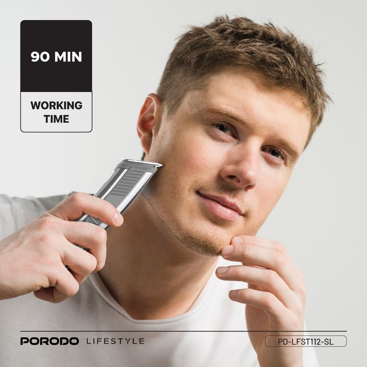 Porodo Lifestyle 14-in-1 Trimming Kit with IPX6 Waterproof Rating, Length Customization, Cord & Cordless Use,  600 mAh Battery Capacity - Silver 
