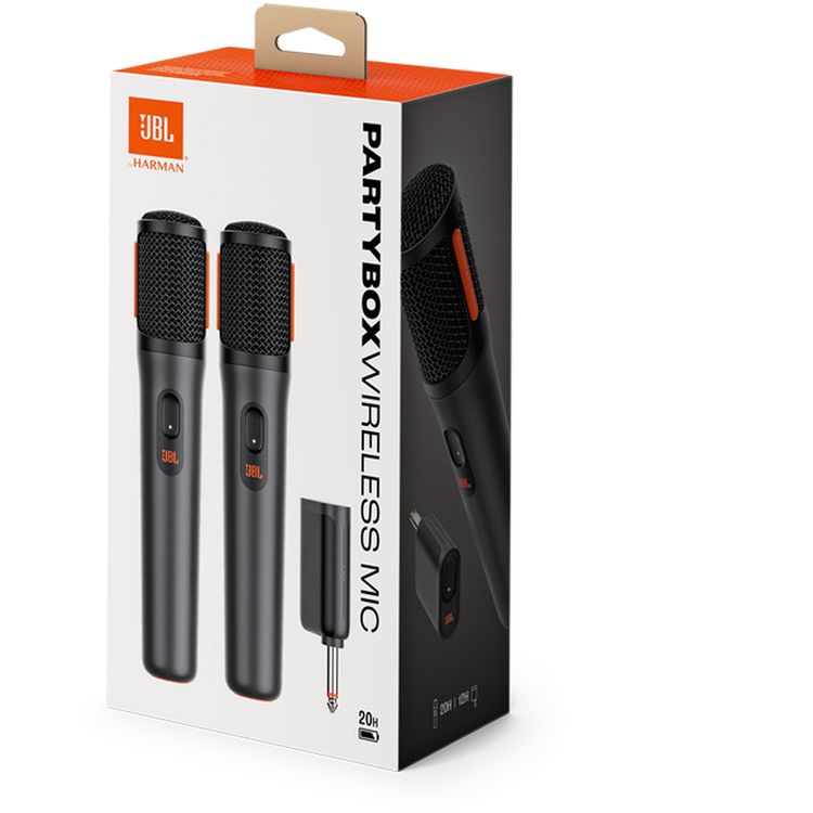 JBL Portable PartyBox Microphone with Digital Wireless Dongle, 20 Hours Working Time, 30m Working Range, Less than 2.5 Hours Charging Time, 3.7V, Li-ion Battery, Built-in Foam Pop Filter, Shock Mount System, Compatible with All PartyBox Speakers - Black