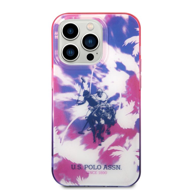 كفر USPA PC/TPU IML مع تصميم النخيل المصبوغة وشعار الحصان لهاتف iPhone 14 Pro Max - أرجواني