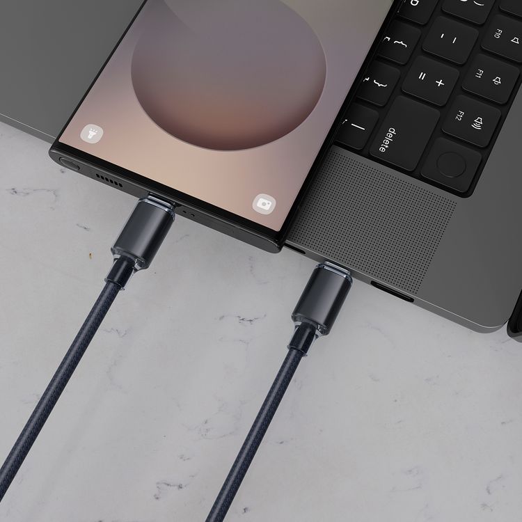 Porodo USB-C to USB-C Braided Cable with 60W Power Delivery, 1m Cable Length, Fast Charge & Data Transfer, Tangle-Free Design, 480Mbps Data Transfer Rate - Black