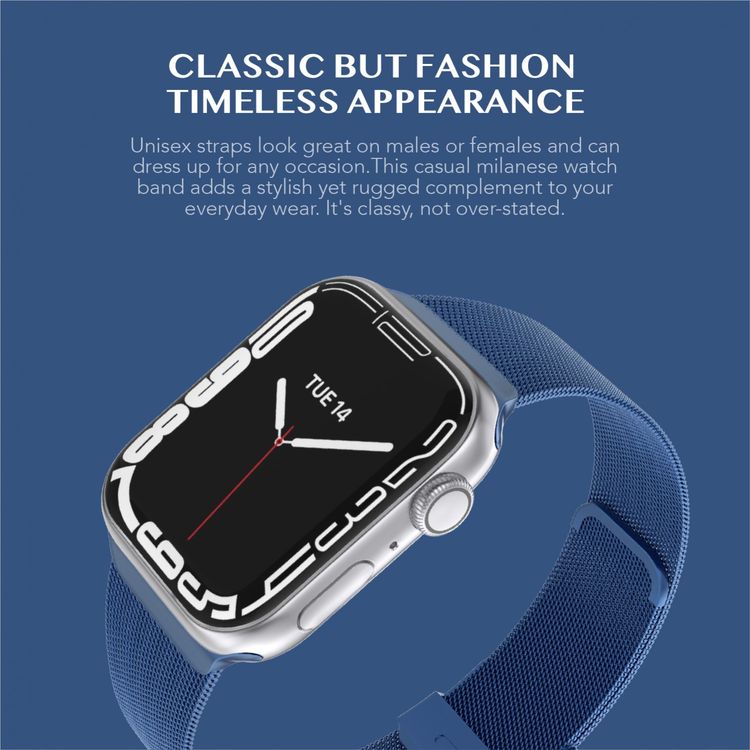 Levelo Double Milanese Watch Strap for Apple Watch 42/44/45mm, Stainless Steel Material, Double-lock Folding Buckle, Adjustable Strap, Easy Installation - Blue