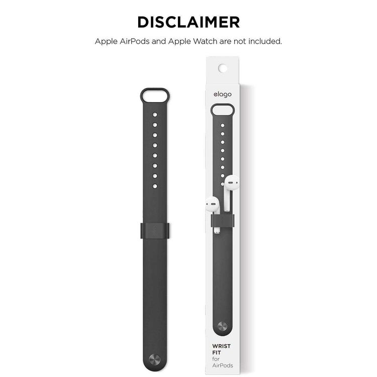 Elago Wrist Fit Compatible for Apple Airpods, Premium Silicone, Organized, Snug & Secure, Durable, Adjustable Size, Easy to Use, Accessible at all Times, Lightweight & Fit - Black
