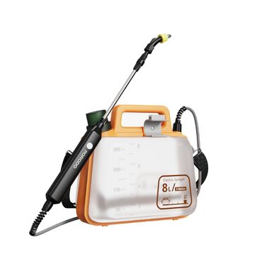 بخاخ حديقة كهربائي بورودو لايفستايل أكواسبلاش مع وضعي رش مزدوجين، مخروط وشكل مروحة وفوهة بخمسة ثقوب، مصنوع من مواد ABS و HDPE، بسعة خزان ماء 8 لتر ، وسعة بطارية 1500 مللي أمبير/ساعة، ومنفذ شحن نوع C، ومؤشر شحن LED - برتقالي.