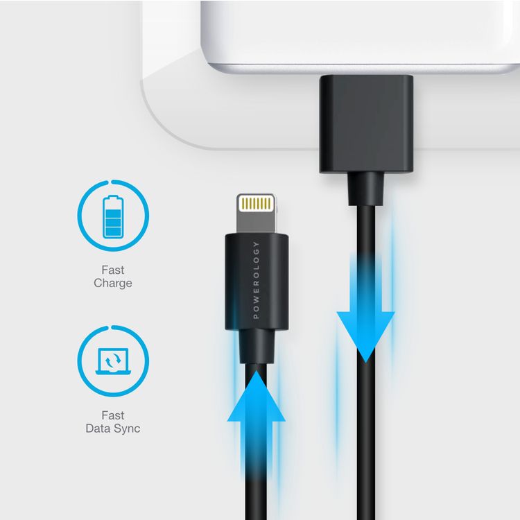 Powerology USB-A to Lightning Cable 3M Fast Charging  Data Sync - Black