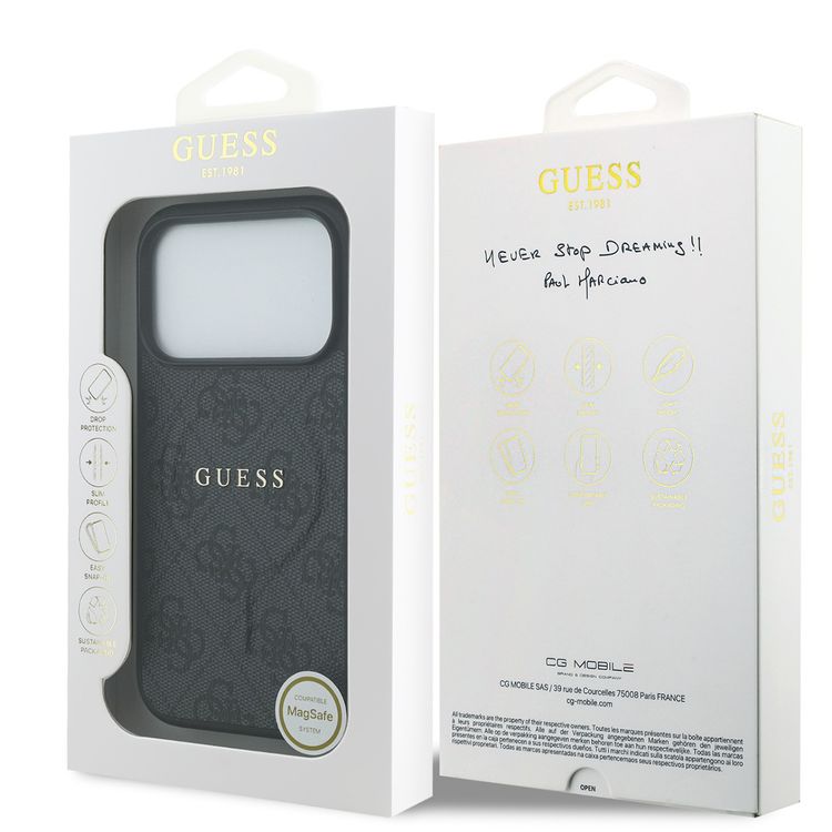 جراب PU من الجلد بتقنية MagSafe 4G مع شعار كلاسيكي لهاتف iPhone 17 Pro، حماية من السقوط، تصميم نحيف، قبضة مريحة، تغليف مستدام، يسهل تركيبه، تصميم خفيف الوزن - لون أسود.