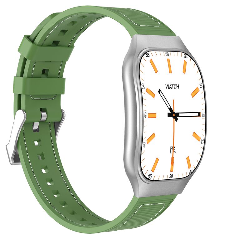 Green Lion Ridge Smart Watch with Magnetic Charging, Bluetooth Calls, Music Player, Health Monitoring, Metal Case Material, PU Leather Strap Material - Silver / Green