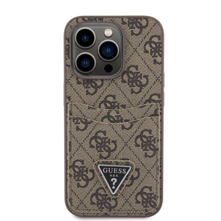 Guess PU Leather Case with Double Card Slot 4G Double Triangle Logo - Brown - iPhone 15 Pro Max
