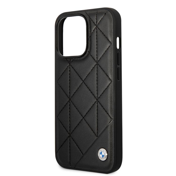 BMW Signature Collection Genuine Leather Case with Hot Stamp Lines, iPhone 14 Compatibility - Black