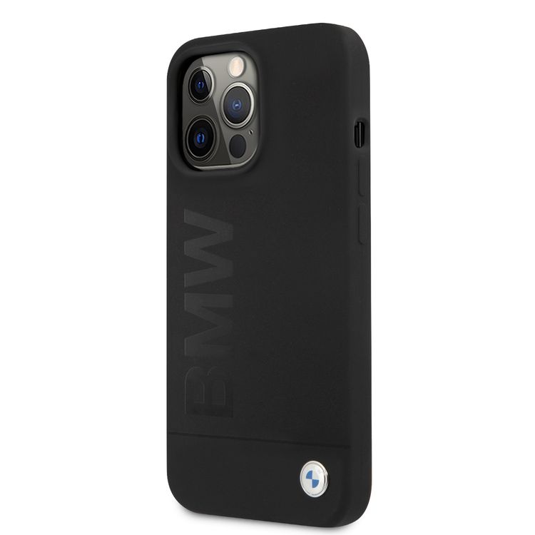 CG MOBILE BMW Liquid Silicone Case Tone On Tone Metal Logo Compatible for iPhone 13 Pro (6.1") Easy Access to All Ports, Anti-Scratch - Black