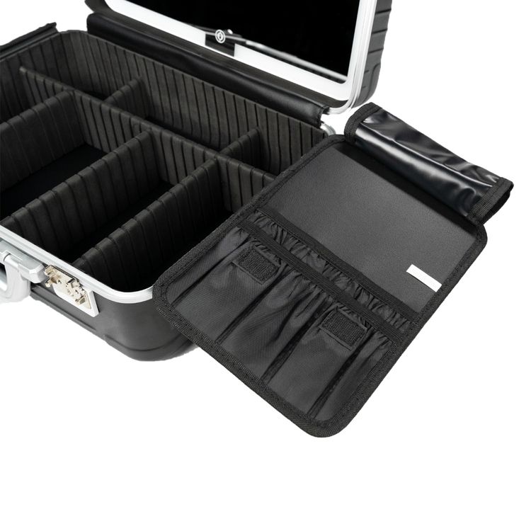 Porodo Travel Makeup Case with Detachable LED Mirror, 3000mA Battery, 144 LED Beads, 2800-6500K Color Temperature, 3 Light Modes, USB-C Charging Interface, Multiple Compartments - Black