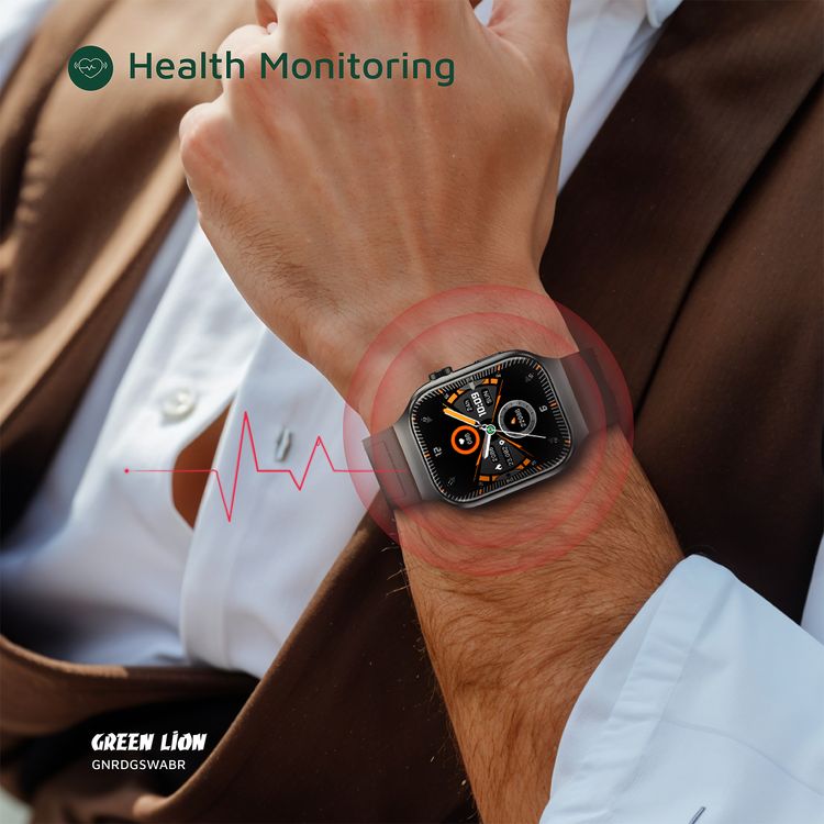 Green Lion Ridge Smart Watch with Magnetic Charging, Bluetooth Calls, Music Player, Health Monitoring, Metal Case Material, PU Leather Strap Material - Black / Brown