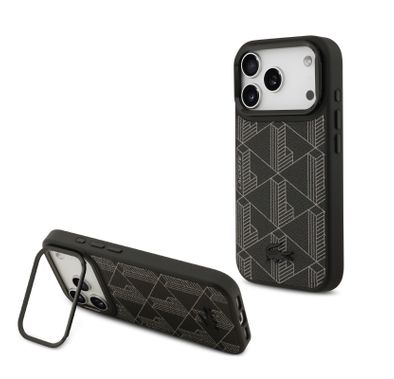 حافظة Lacoste MagSafe بغطاء من الجلد الصناعي مع شعار Monogramme وحامل كاميرا لهاتف iPhone 17 Pro، بتصميم نحيف، تغليف مستدام، حماية من السقوط، تصميم سهل التركيب - باللون الأسود