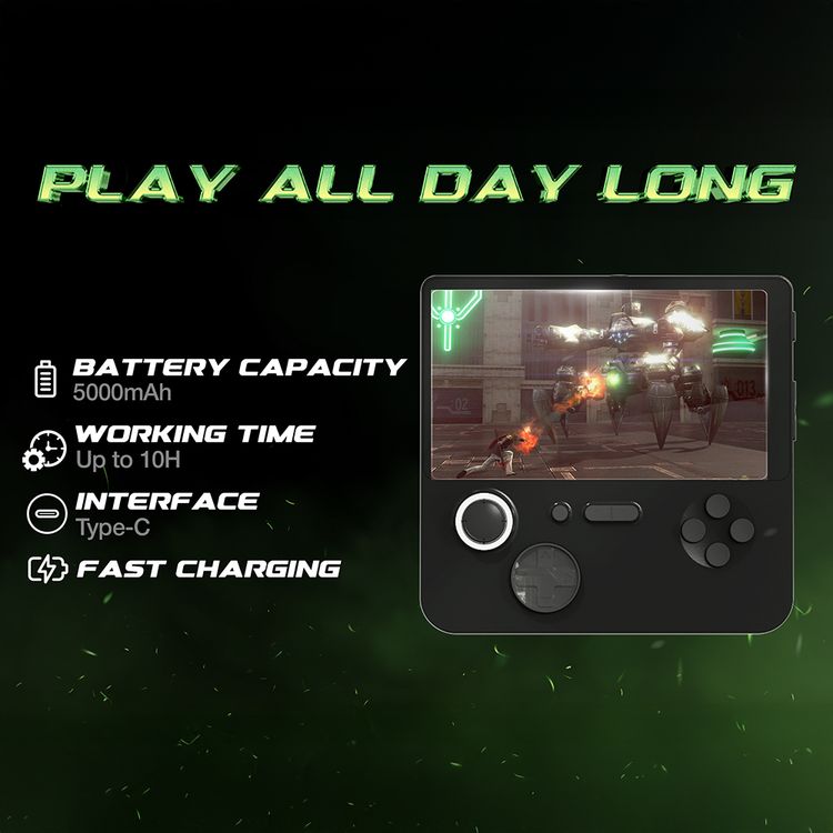 Green Lion GP PRO 5 Gaming Console with Built-in Holding Bracket, Up to 10 Hours Playtime, 5" IPS HD Screen, 1280×720p Resolution, 5000mAh Battery Capacity - Black