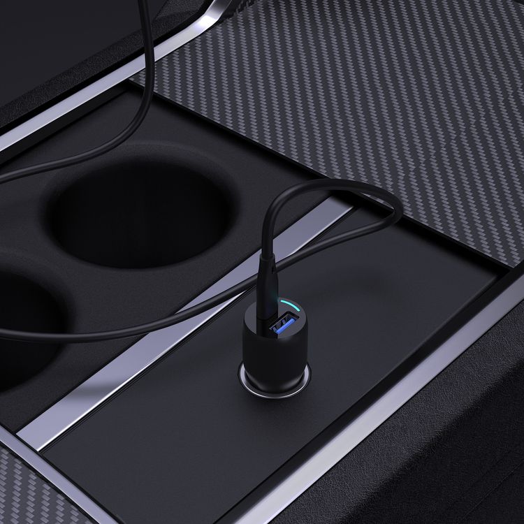 شاحن سيارة بمنفذ مزدوج من باورولوجي مع توصيل طاقة 35 وات، شحن سريع، مخرجات USB-C وUSB-A، أدوات حماية مدمجة، تصميم حاصل على براءة اختراع، طاقة إجمالية 53 وات - أسود