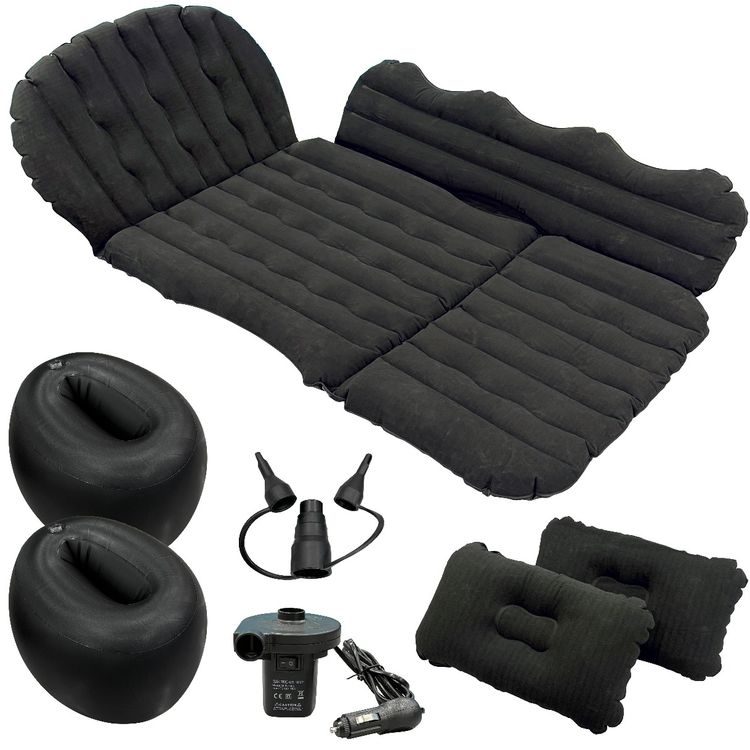 Green Lion Inflatable Car Air Mattress with Contoured Car-Fit, 2-Min Quick Inflation, Ergonomic Wave Design, Fits Most Vehicles, Gentle Plush Surface, Gentle Plush Surface, 100kg Load Capacity - Black