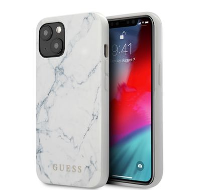 CG MOBILE Guess PC/TPU Elegant Marble Design Case Compatible for iPhone 13 (6.1") Anti-Scratch, Easy Access to All Ports, Shock Absorption
