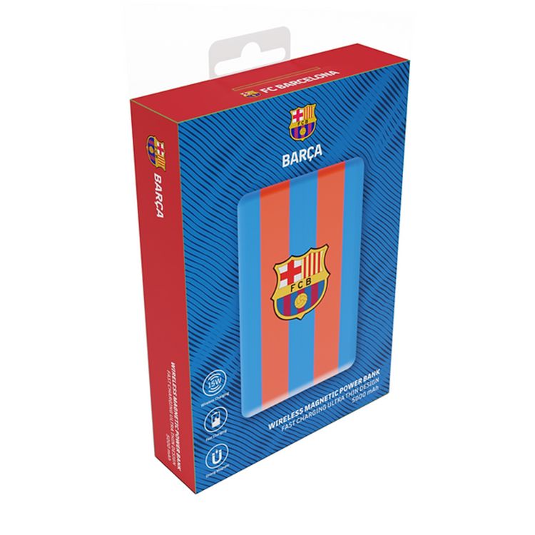 FC Barcelona PB-W5K MagSafe 5000mAh Power Bank with 15W Maximum Wireless Output, LED Light Indicator, Pass-Through Power Technology, 3000mAh Rated Capacity - Red / Blue