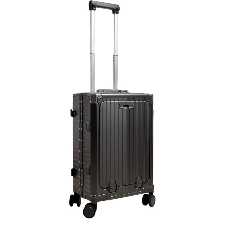 Levelo RoamRollers 20" Travel Luggage with Aluminum Body Material, USB-A & USB-C Output Ports, Metal Corner Protection, Front Pocket Compatible with Up to 15.6" Laptop, Phone and Cup Holder, Silent Spinner Wheels - Titanium Gray