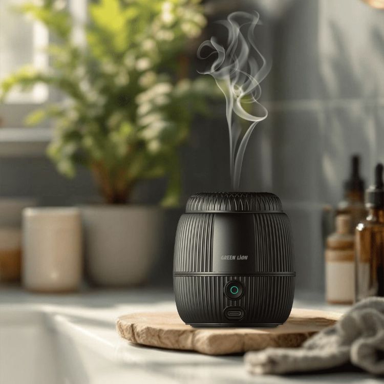 Green Lion Diwan Bakhour Burner with LED Indicator, 120 Seconds Single Burning Time, Up to 10 Burning Cycles Per Charge, Wide Area Coverage, Aesthetic Appearance, Safe & Non-Toxic, Auto-Off Function - Black