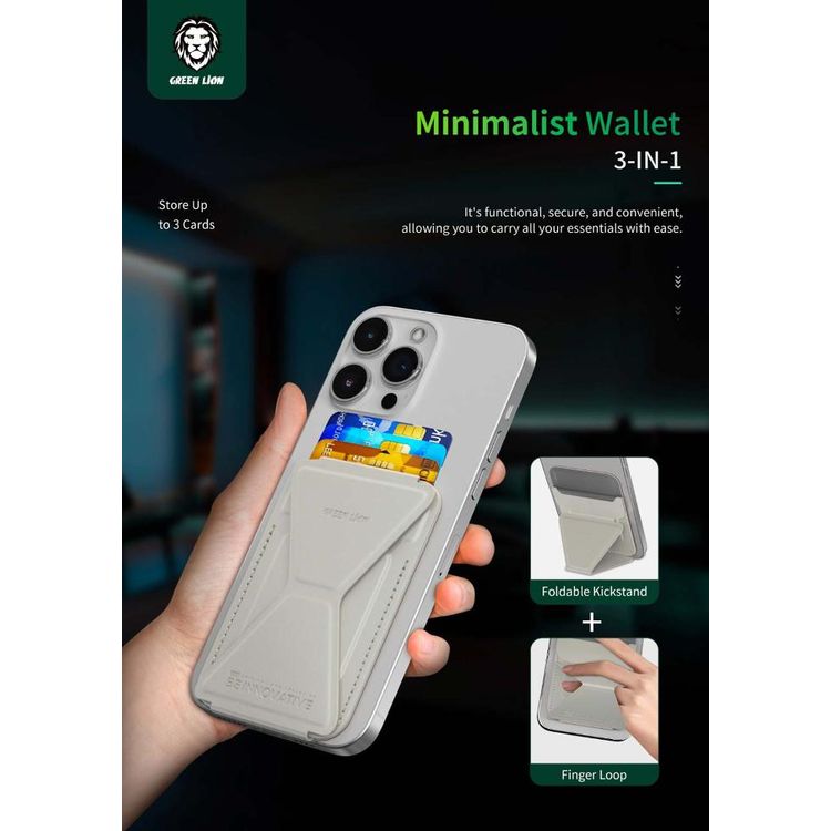محفظة مغناطيسية 3 في 1 من Green Lion مصنوعة من ألياف النايلون والألومنيوم، وفتحة بطاقة واحدة، وقبضة قابلة للطي، وMagSafe قوية، ونحيفة للغاية وخفيفة الوزن - من التيتانيوم