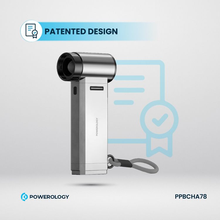 مروحة ومكنسة باورولوجي تيربو جيت مع 4 مستويات سرعة، مؤشر بطارية، تصميم محمي ببراءة اختراع، عمر بطارية ممتد، منفذ شحن Type-C - فضي