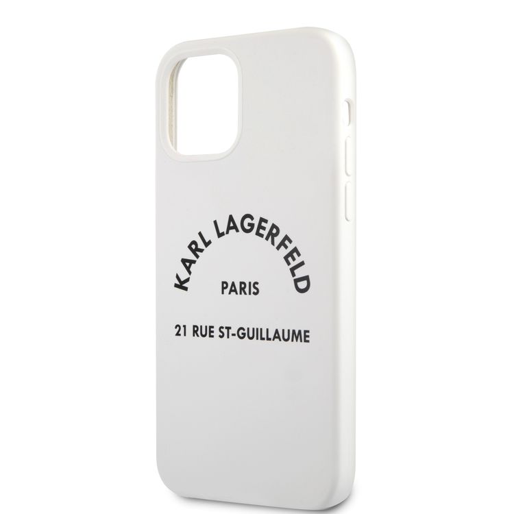CG Mobile Karl Lagerfeld Silicone Hard Case RSG White Logo Compatible for Apple iPhone 12 / 12 Pro (6.1"), Easy Access to All Ports, Scratch Resistant & Drop Protection Back Cover Suitable with Wireless Charger Officially Licensed - White