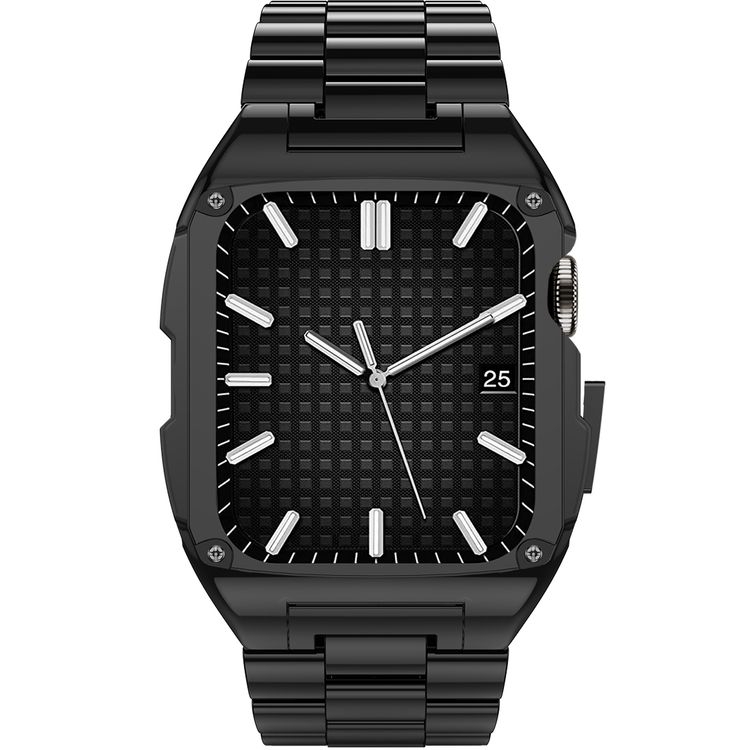 Green Lion Significato Steel Watch Strap Case for Apple Watch 49mm, Soft TPU Interior, Easy Installation, ECG-Compatible - Black