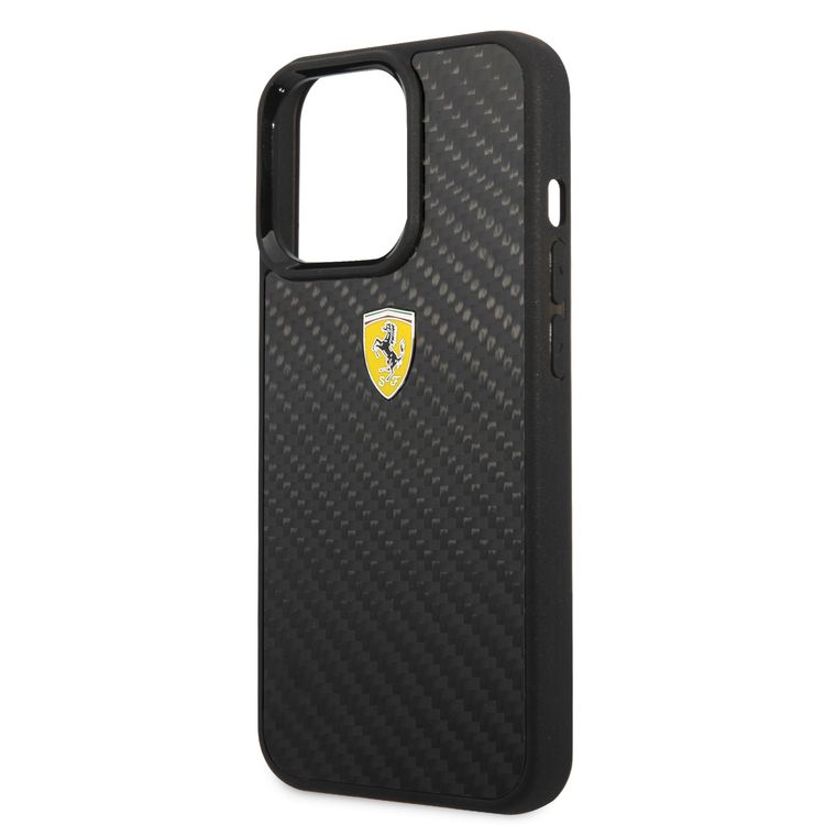 CG MOBILE Ferrari Real Carbon Hard Case Metal Logo Compatible for iPhone 13 Pro (6.1") Scratches Resistant, Easy Access to All Ports