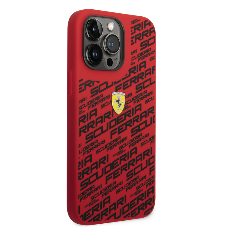 Ferrari Liquid Silicone Case All Over Printed Scuderia iPhone 14 Pro Compatibility - Red