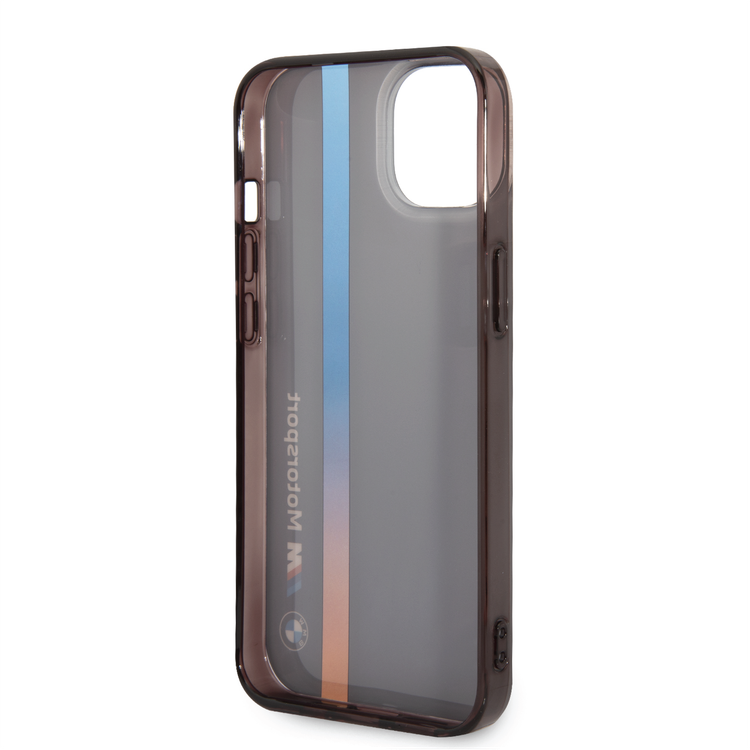 BMW Motorsport Collection PC/TPU IML Case with Printed Tricolor Fading Stripe iPhone 14 Plus Compatibility - Black