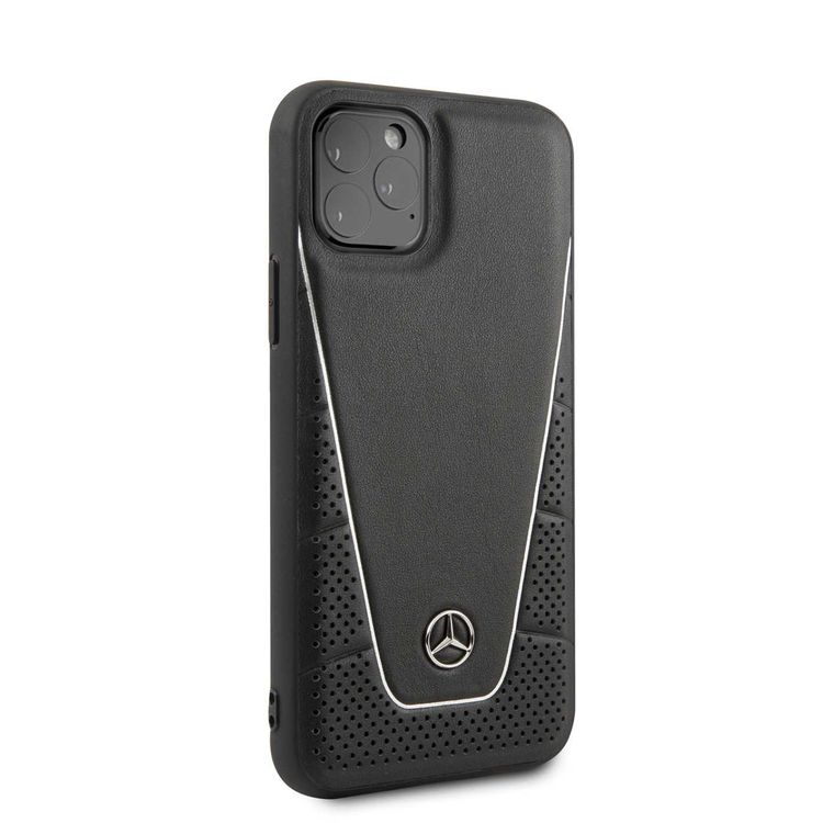 CG MOBILE Mercedes Benz Quilted & Smooth Leather Phone Case Compatible for iPhone 11 Pro (5.8") Anti-Scratch - Shock & Drop Absorption Back Cover Officially Licensed - Black