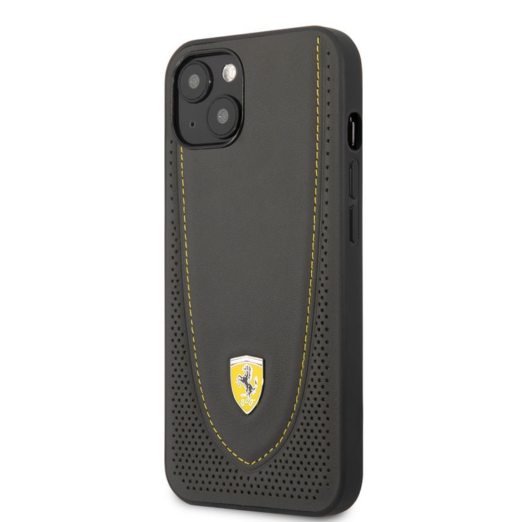 CG MOBILE Ferrari Genuine Leather Hard Case with Curved Line Stitched & Perforated Leather Compatible for iPhone 13 (6.1") Shock & Scratches Resistant