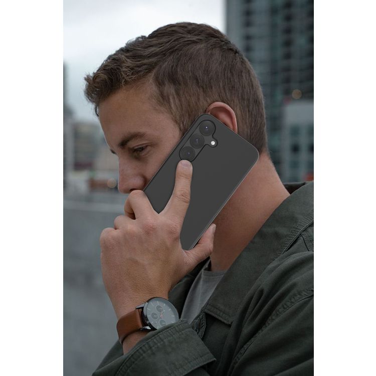 جراب Levelo Iris لهاتف Samsung Galaxy S25 Plus متوافق مع MagSafe، مصنوع من مادة السيليكون السائل الممتازة، وزوايا مقاومة للصدمات، وحلقة كاميرا معدنية، ومغناطيس MagSafe قوي - أسود