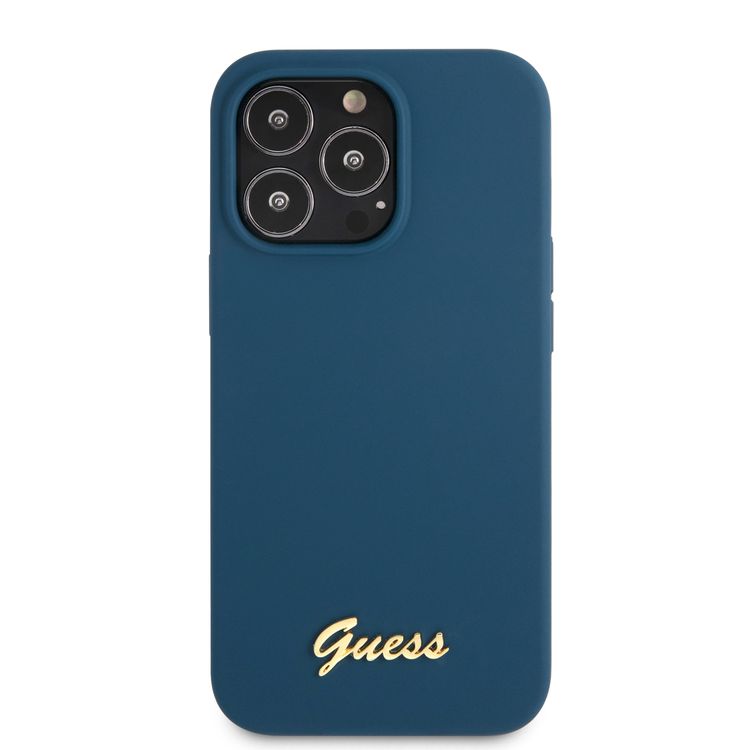 CG MOBILE Guess Liquid Silicone Case with Gold Metal Logo Script Compatible for iPhone 13 Pro (6.1") Anti-Scratch, Easy Access to All Ports, Shock Absorption
