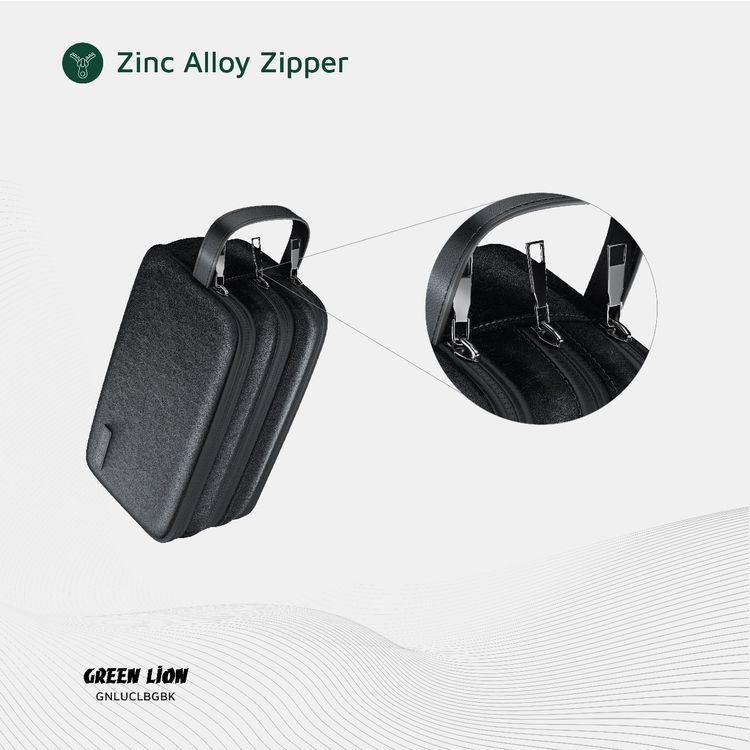 Green Lion Lucid Clutch Bag, 3 Compartments, Mesh Pockets, Sturdy Handle, Microfiber Interior, Water-Resistant PU Leather Exterior, Zinc Alloy Zipper - Black 