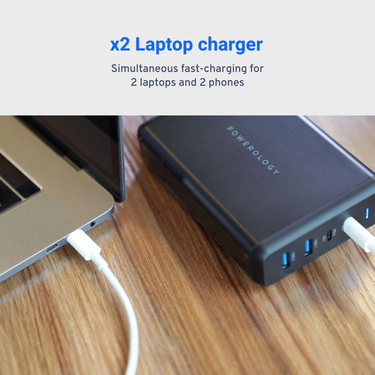 Powerology 4-Port Quick Charging Power Terminal with 156W Power Delivery, 3-Pin UK Plug, Laptop Charging Compatibility, PowerDash 3.0 Technology - Black